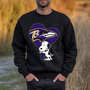 Snoopy Hugs Baltimore Ravens Heart NFL Football Sweatshirt Crewneck 05